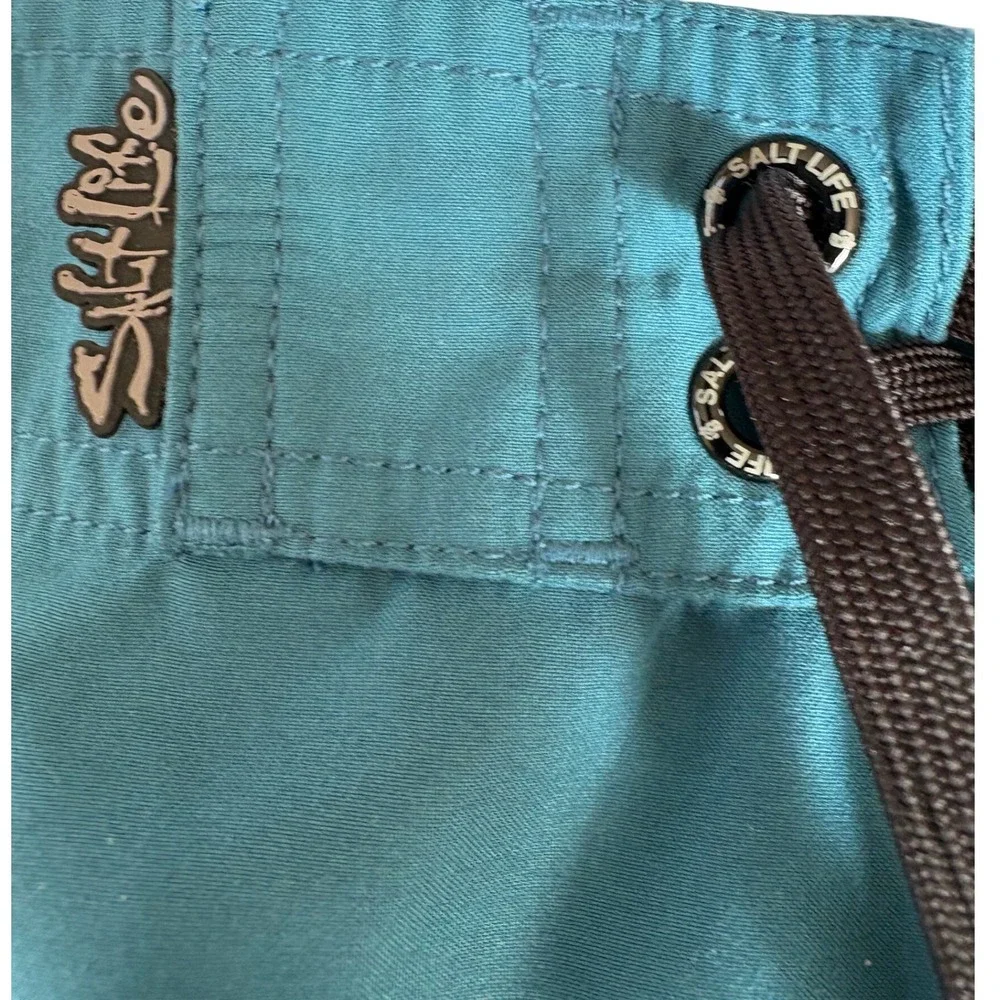 Salt Life Mens Board Shorts Teal Blue Lace Up Logo Graphic Cargo Pocket Surf‎ 36